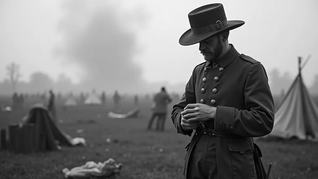 Civil War soldier checking his pocket watch.