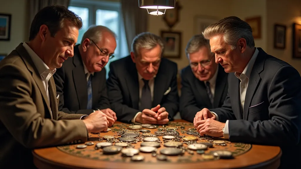 Pocket watch collectors examining watches