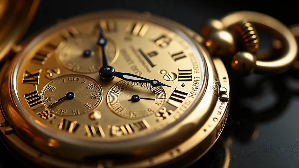 Detailed view of a gold pocket watch