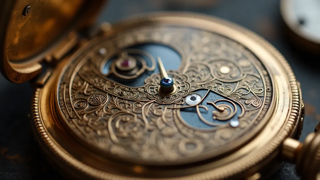 Detailed view of a pocket watch case with guilloche pattern