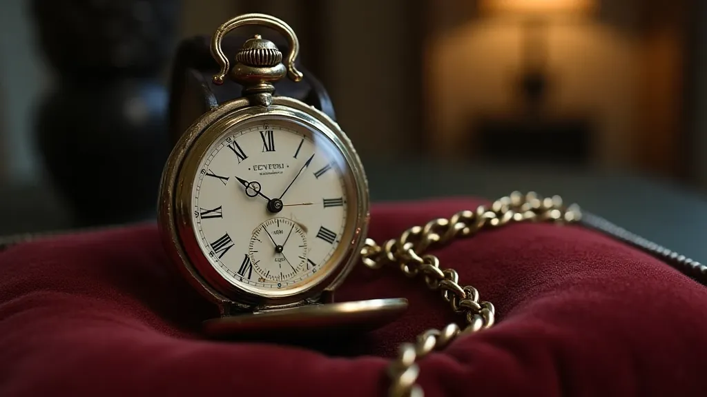 An antique pocket watch displayed