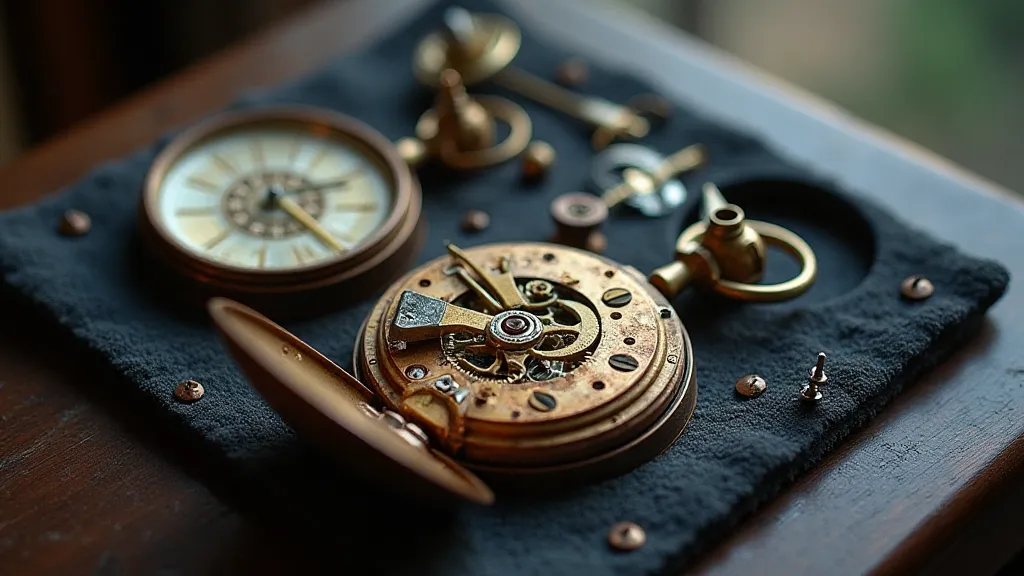 Close-up of pocket watch movement